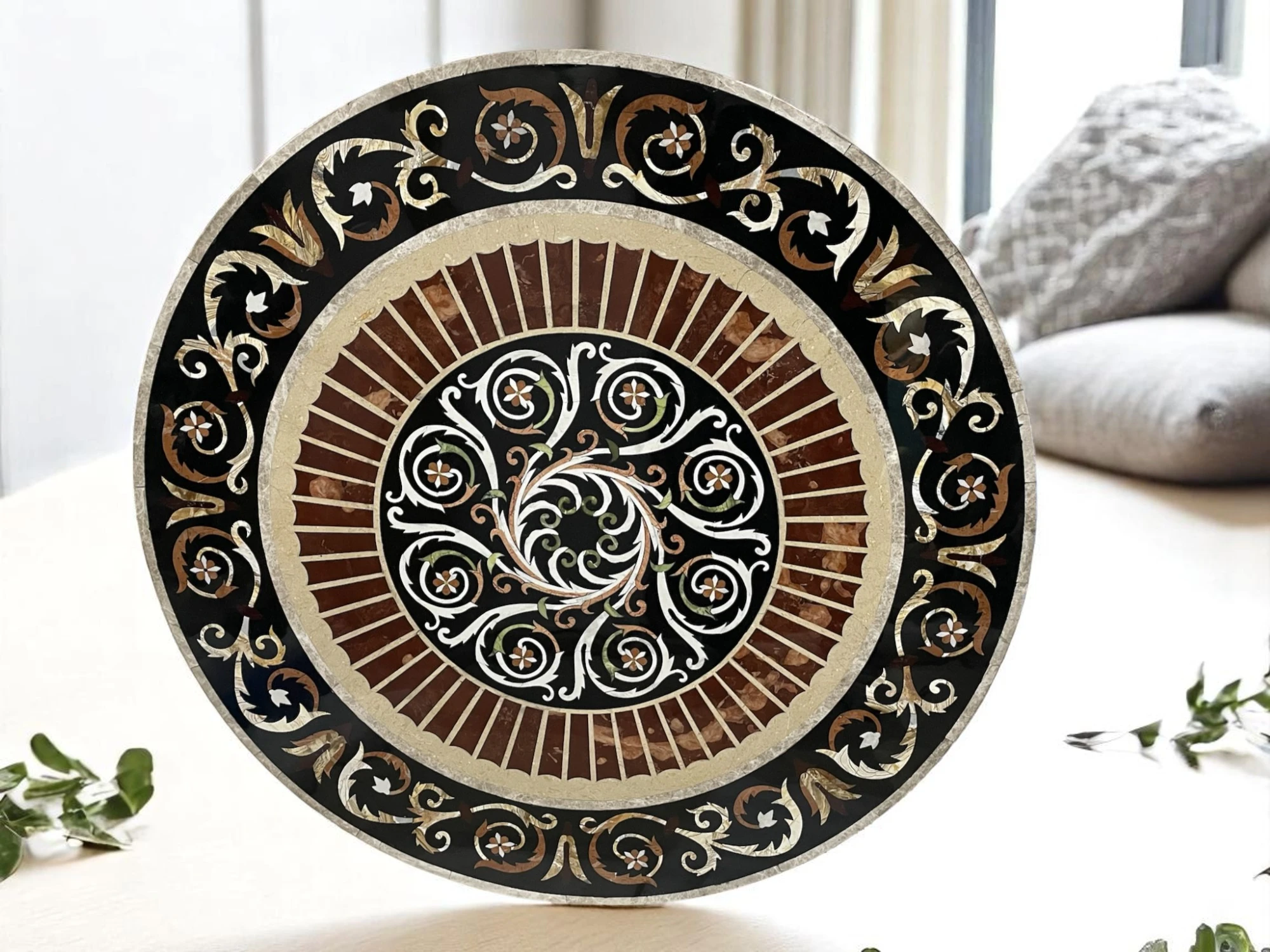 Semi Precious Gemstone Top Antique Round Table 